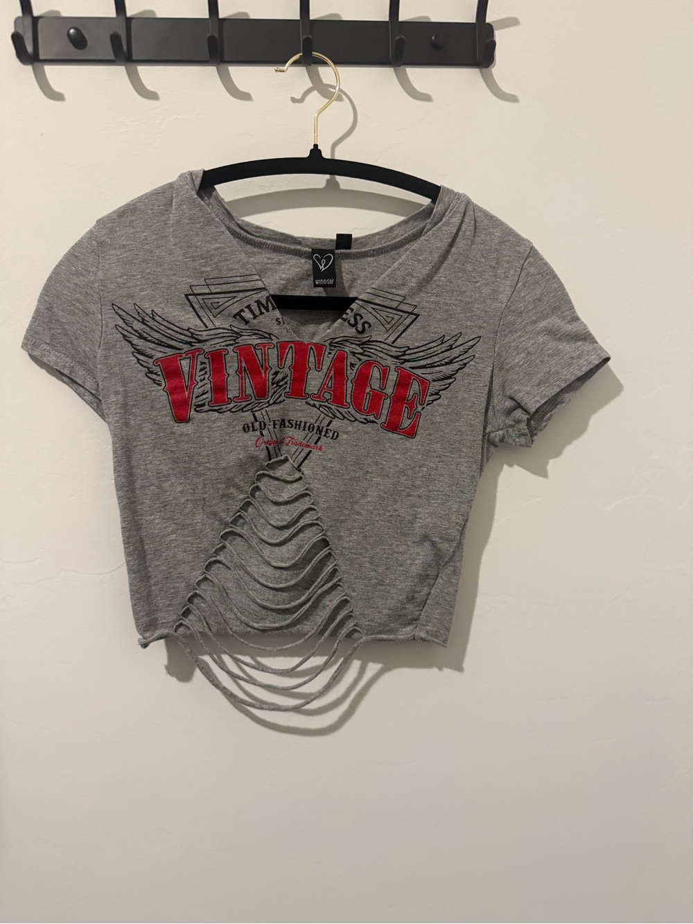 Windsor Gray Crop Tee with Red Vintage Graphic